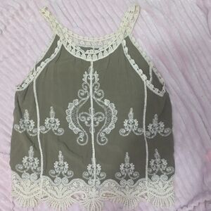 Ultra Pink Olive Green Crochet-Trim Camisole